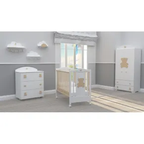 BAMBINO CASA Teddy naturale - Комплект 3ч. бебешко легло + скрин + гардероб с пуш механизми