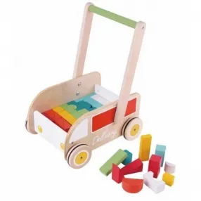 Classic world - Дървена проходилка за бебета с кубчета за нареждане Classic world - Дървена проходилка за бебета с кубчета за нареждане