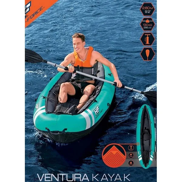 Продукт BESTWAY Hydro-Force Ventura - Надуваем ЕДНОМЕСТЕН каяк, 280x86 cm, с гребла, помпа и седалка в комплекта - 0 - BG Hlapeta