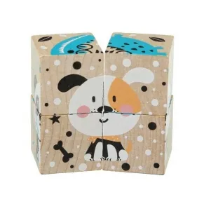 Cubika Животни, 4 кубчета, 6 пъзела - Дървени кубчета