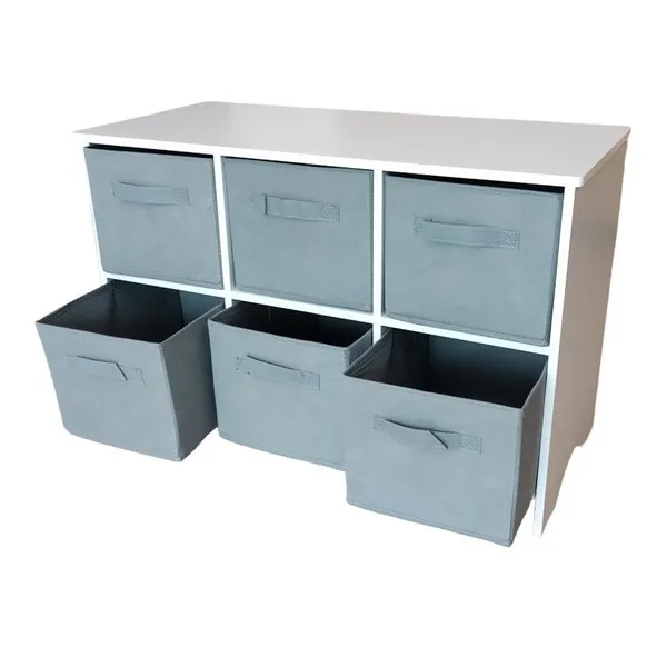 Продукт Ginger home - Дървен Скрин с 6 Текстилни Чекмеджета за Съхранение, Шкаф, Органайзер, Секция - 0 - BG Hlapeta