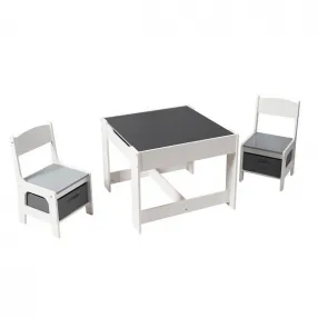  GINGER HOME GINGER HOME - Детска Дървена Маса с 2 Столчета, Комплект, Двустранна с Черна Дъска, 2 в 1 - за Игра и Съхранени 