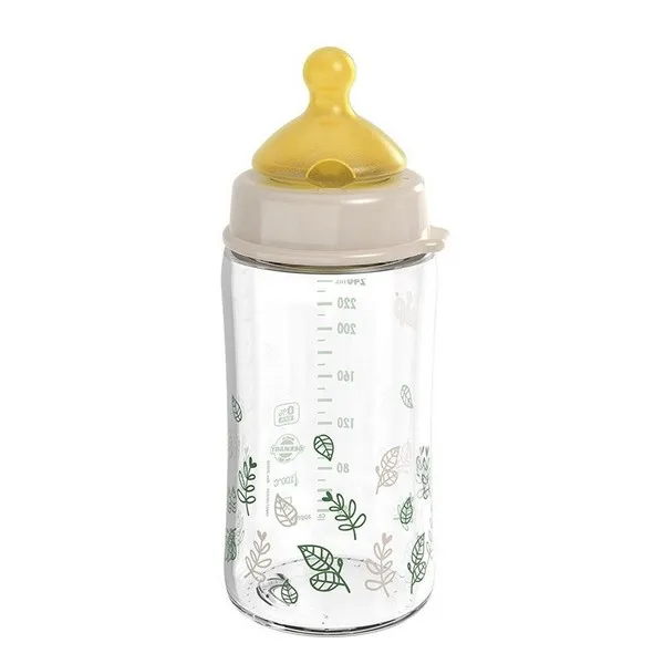 Продукт NIP Cherry Green Flow M - Бебешко шише за хранене стъклено , 240мл, 0 месеца + - 0 - BG Hlapeta