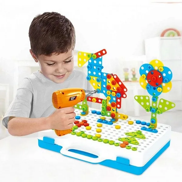 Продукт RTOYS - Детска мозайка с винтоверт, шаблони, куфарче и инструменти, 263 части - 0 - BG Hlapeta