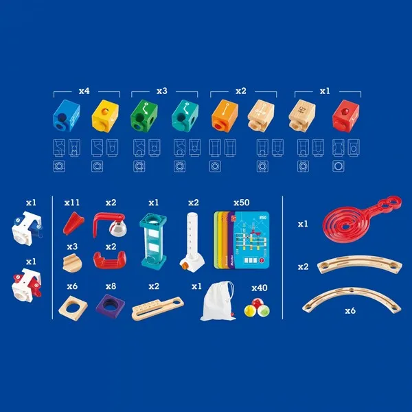 Продукт Hape Quadrilla Усъвършенствано кодиране - Комплект дървена писта с топчета, 159 части - 0 - BG Hlapeta