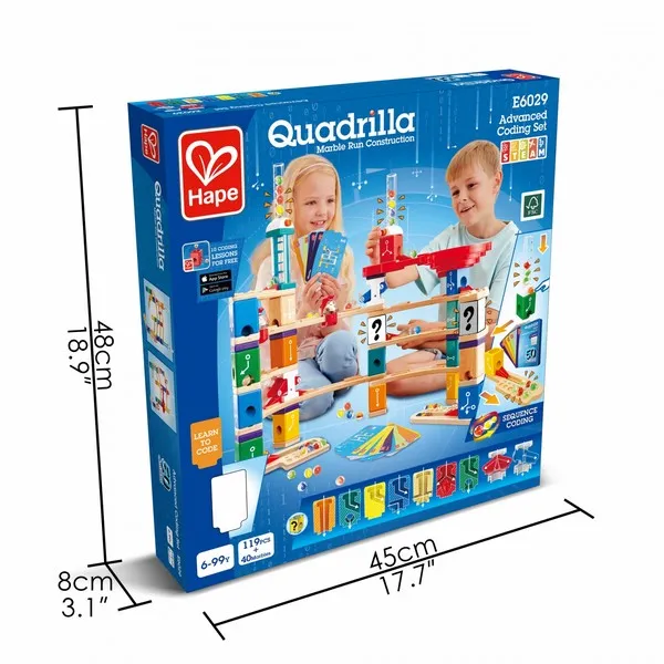 Продукт Hape Quadrilla Усъвършенствано кодиране - Комплект дървена писта с топчета, 159 части - 0 - BG Hlapeta