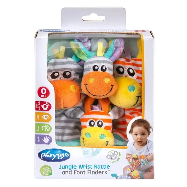 Продукт Playgro Джунгла със забавни образи на жираф и зебра - Комплект Гривни-дрънкалки и чорапки, 0м+ - 0 - BG Hlapeta