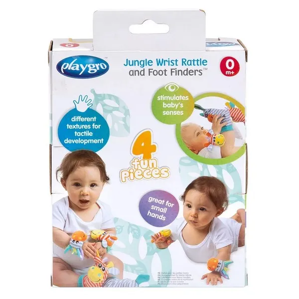 Продукт Playgro Джунгла със забавни образи на жираф и зебра - Комплект Гривни-дрънкалки и чорапки, 0м+ - 0 - BG Hlapeta