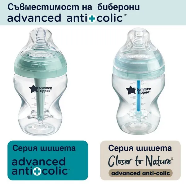 Продукт Tommee Tippee - Биберони за хранене Anti-Colic Plus Medium - 2 капки 3m+ - 0 - BG Hlapeta
