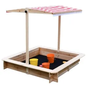 GINGER HOME - Детски Пясъчник с Регулируем Покрив с UV Защита, 117x117x113 см, Дървен – Идеален за Игра на Открито