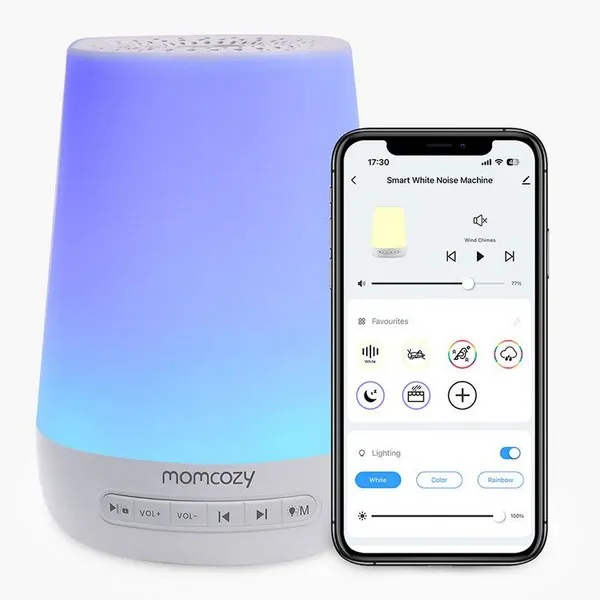 Продукт Momcozy - Детска нощна лампа с музикална кутия 7 цвята, 34 мелодии, Бял шум, с мобилно приложение - 0 - BG Hlapeta