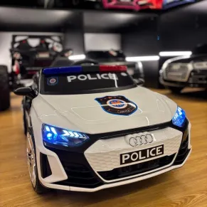 Акумулаторна кола Audi RS e-tron 717 ПОЛИЦИЯ 12V, с меки гуми и кожена седалка