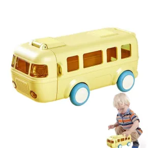 Жълт Автобус - Детска бутилка за вода със сламка и каишка, 500 мл