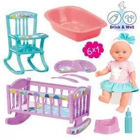 LT Le Petit Bebe - Кукла пишкаща 30 см. с легло, стол за хранене и корито LT Le Petit Bebe - Кукла пишкаща 30 см. с легло, стол за хранене и корито