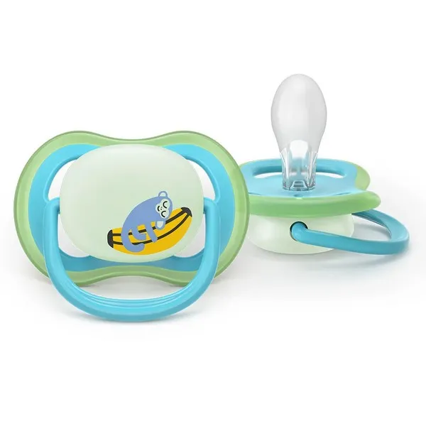Продукт Philips AVENT Ultra Air NightTime - 2 броя светещи в тъмното, ортодонтски силиконови залъгалки, 6-18м, с картинки, в кутия за стерилизиране - 0 - BG Hlapeta