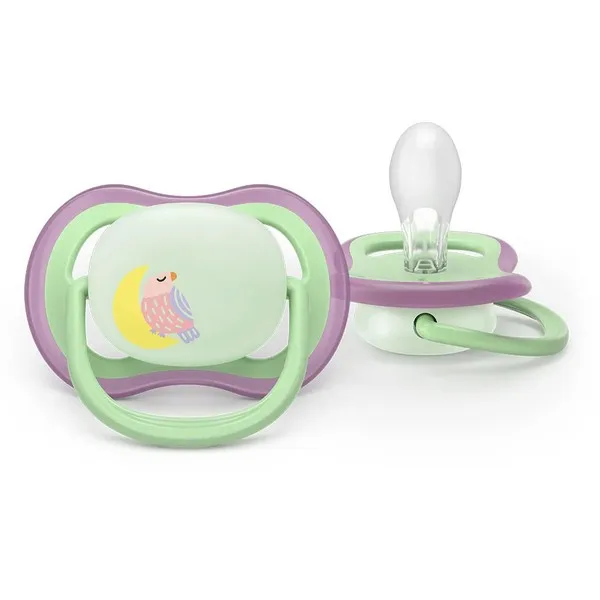 Продукт Philips AVENT Ultra Air NightTime - 2 броя светещи в тъмното, ортодонтски силиконови залъгалки, 6-18м, с картинки, в кутия за стерилизиране - 0 - BG Hlapeta