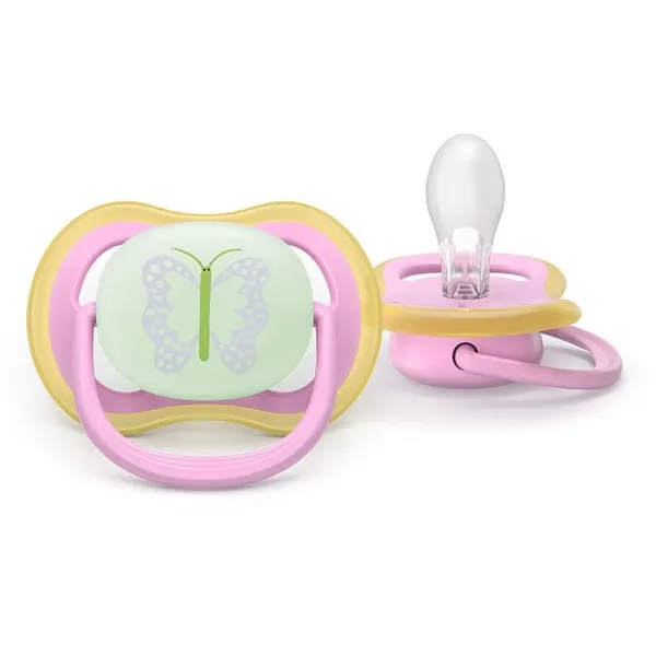 Продукт Philips AVENT Ultra Air NightTime - 2 броя светещи в тъмното, ортодонтски силиконови залъгалки, 6-18м, с картинки, в кутия за стерилизиране - 0 - BG Hlapeta
