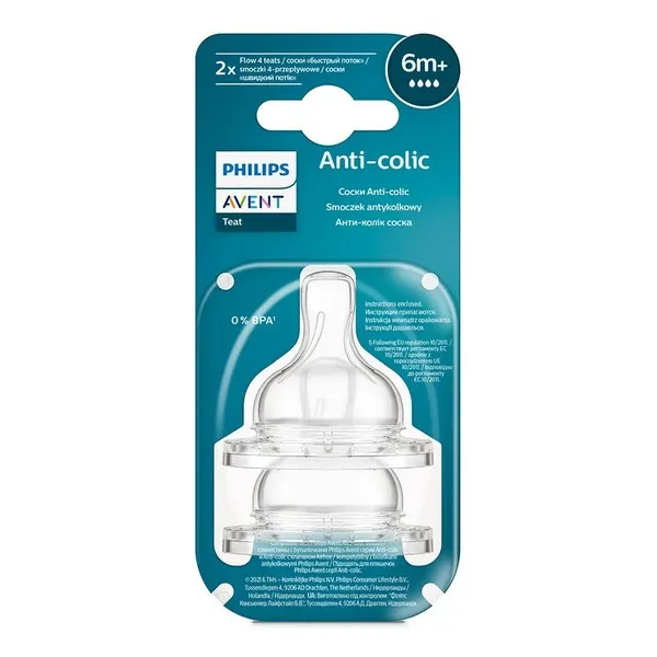 Продукт Philips AVENT Anti-colic - Комплект от 2 бр. Биберони със сила на потока 4, 6м+ - 0 - BG Hlapeta