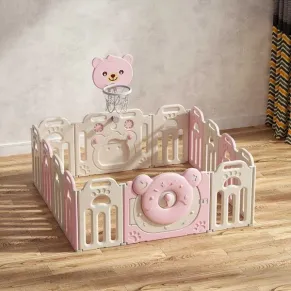 Feelkids - Сгъваема бебешка ограда за игра с баскетболен кош